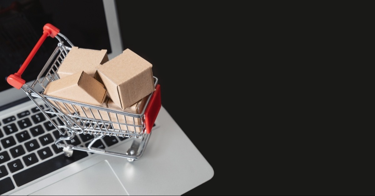 shopping trolley with paper boxes