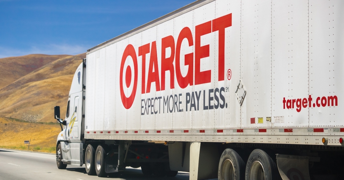 Target delivery truck driving on the freeway