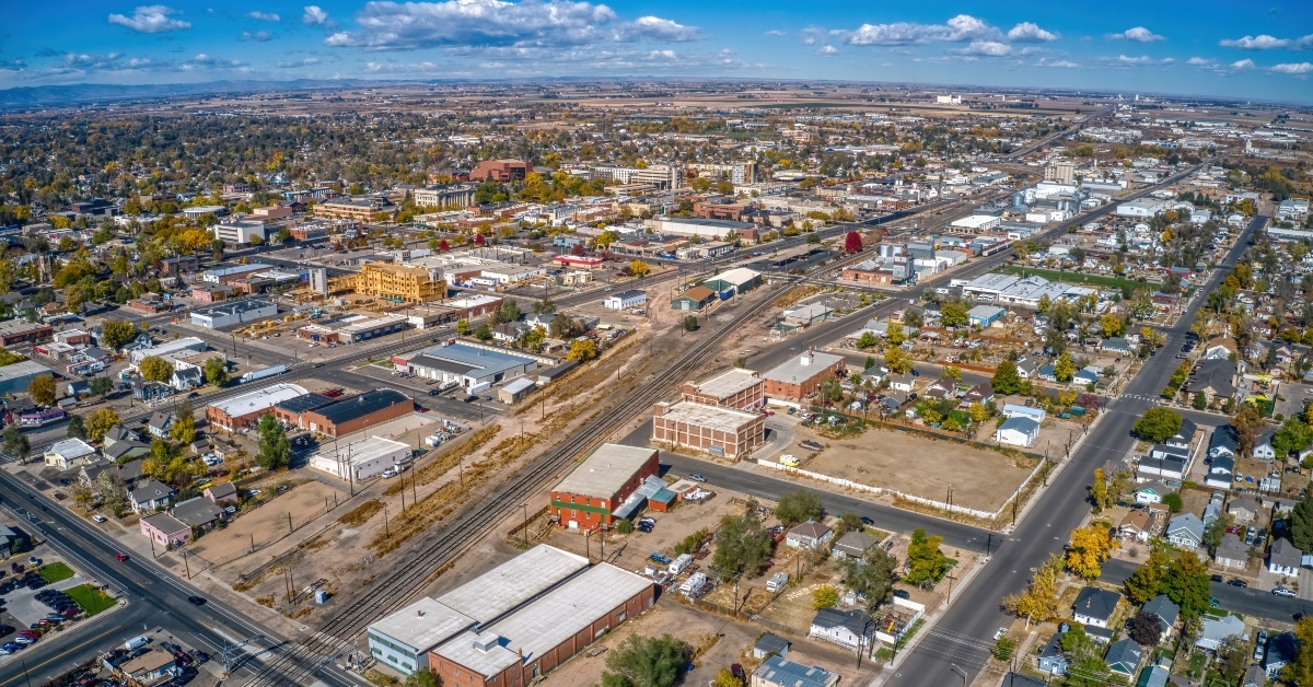 aerial view of Greeley Colorado in autumn