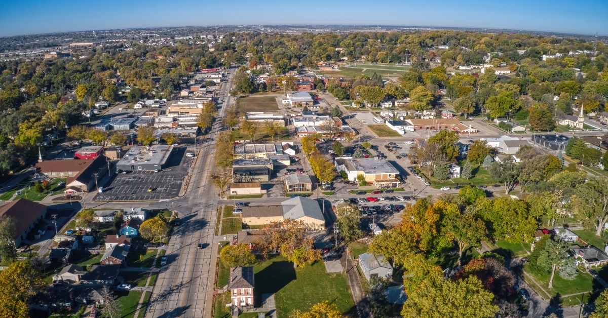 aerial view of the Omaha Suburb of Bellevue Nebraska
