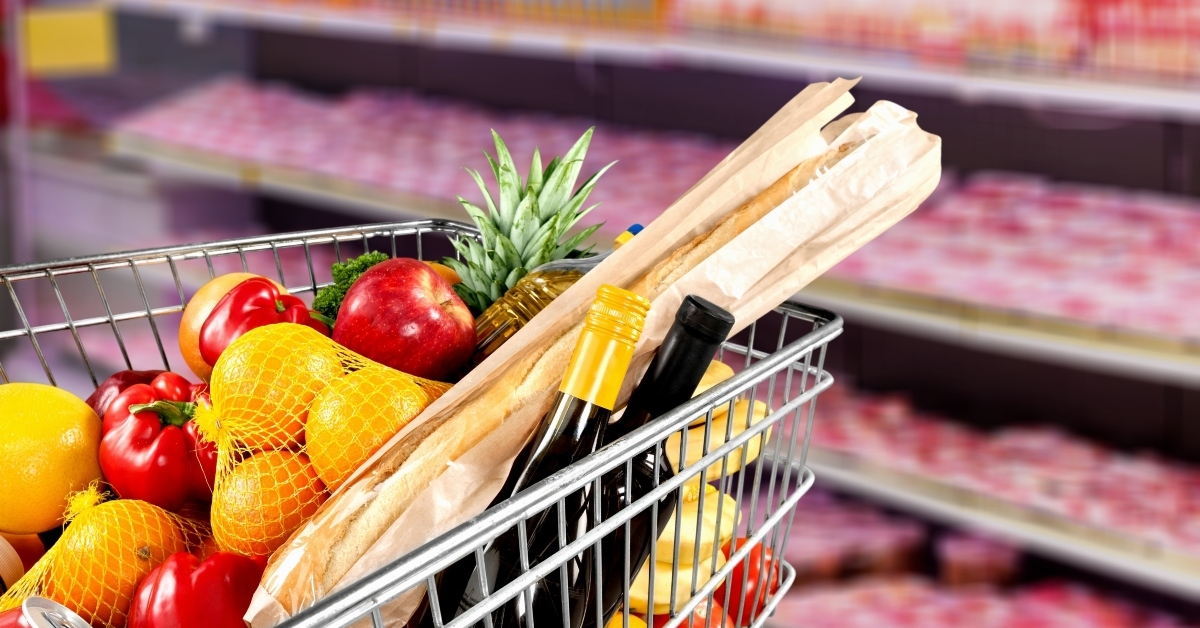 classic shopping cart in a modern supermarket