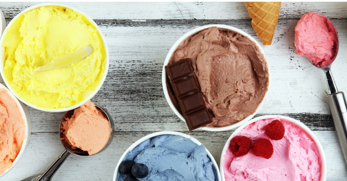 cups with fresh fruit ice creams 