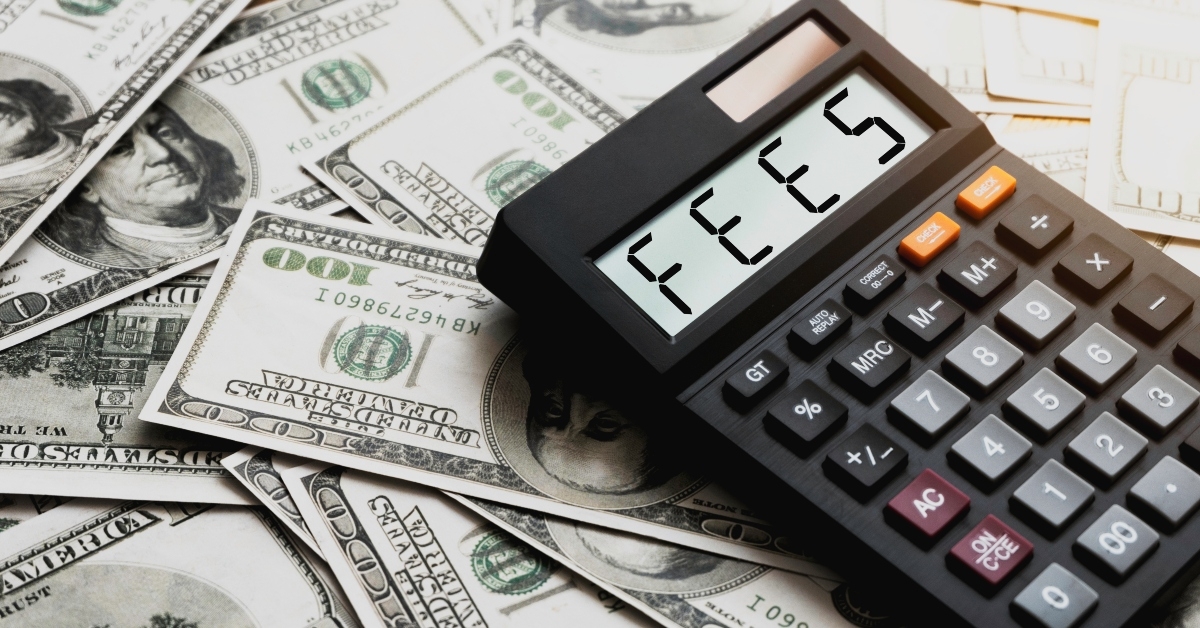 calculator with the word FEES on the calculator