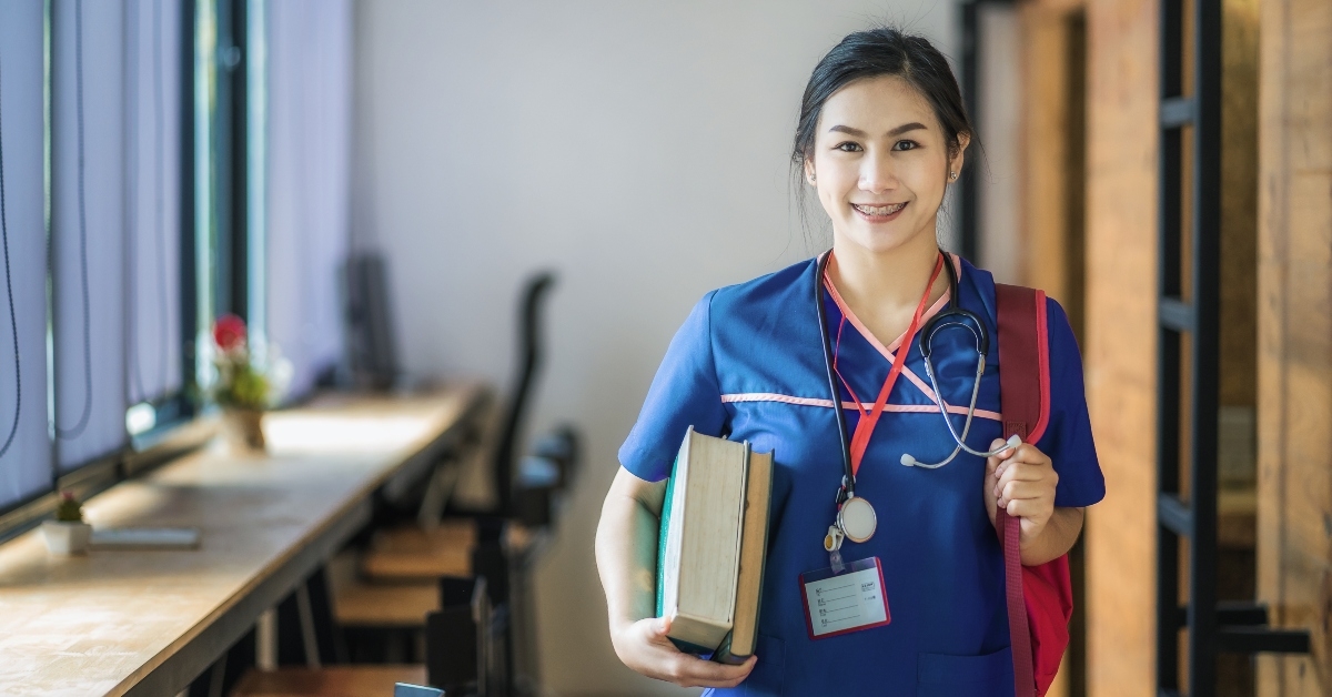 young asian woman is going to nursing school