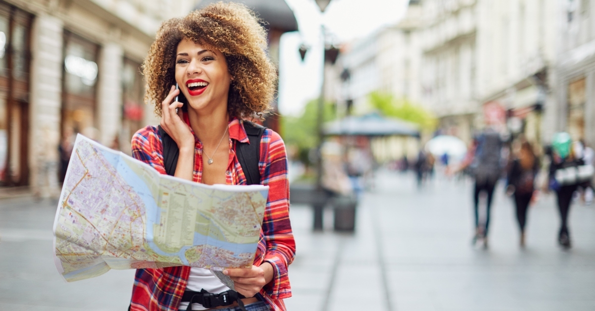 female traveler lost in the city