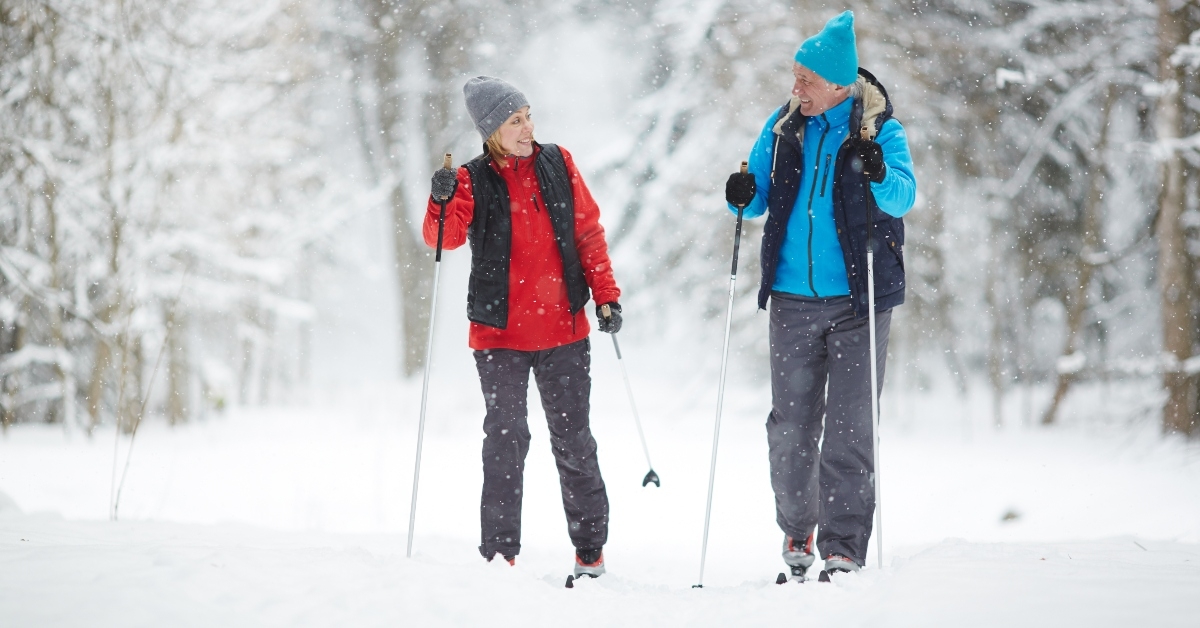 Senior couple skiing