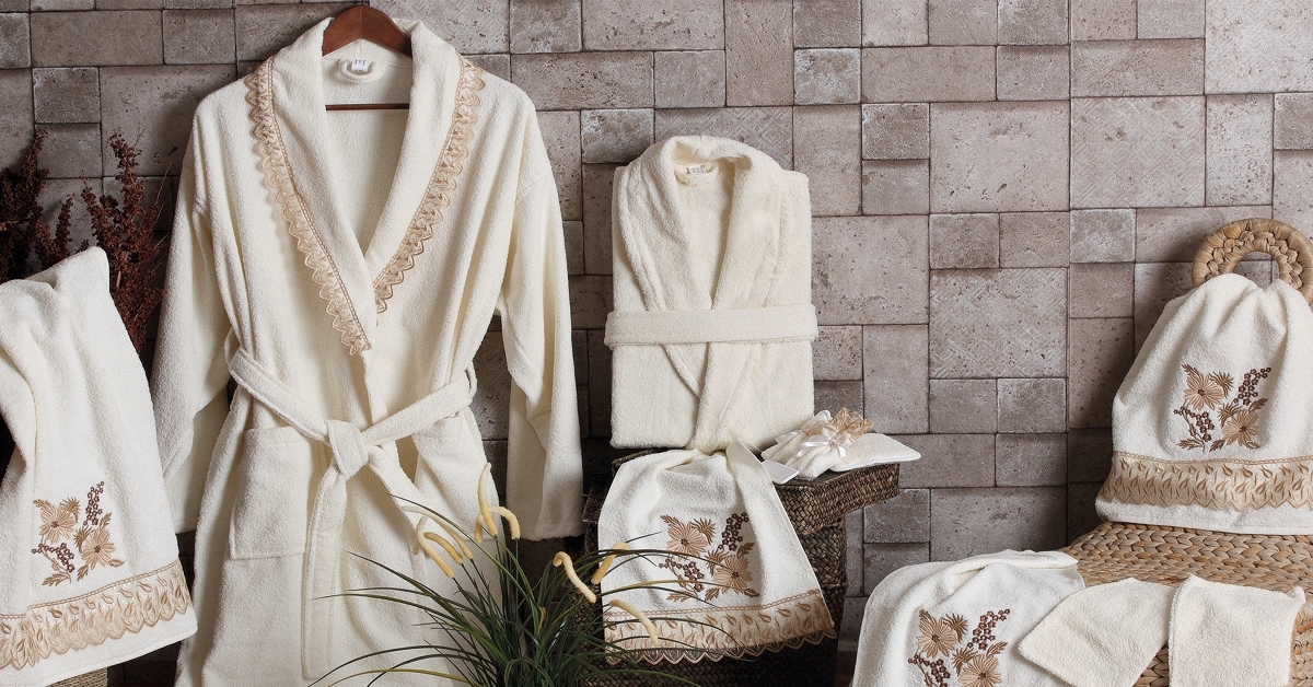 bathrobe set stock photo