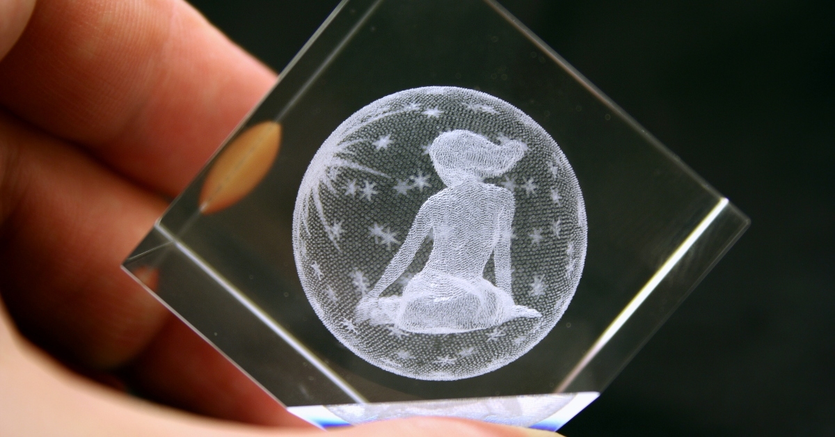 laser etched Virgo in the glass