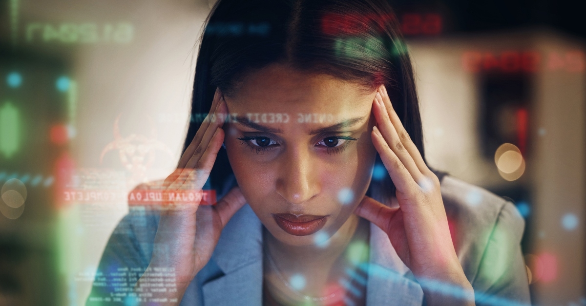 worried female thinking while working