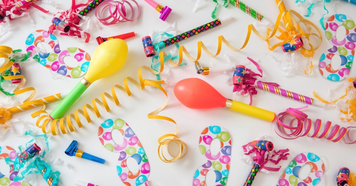 party supplies on white background