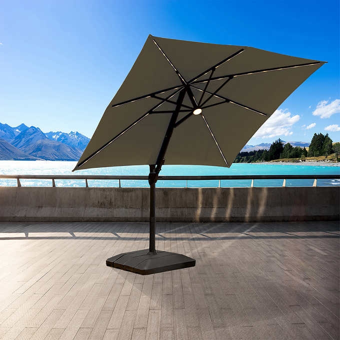 solar-powered LED lit rotating umbrella Costco