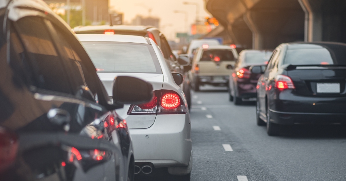 traffic jam with row of cars