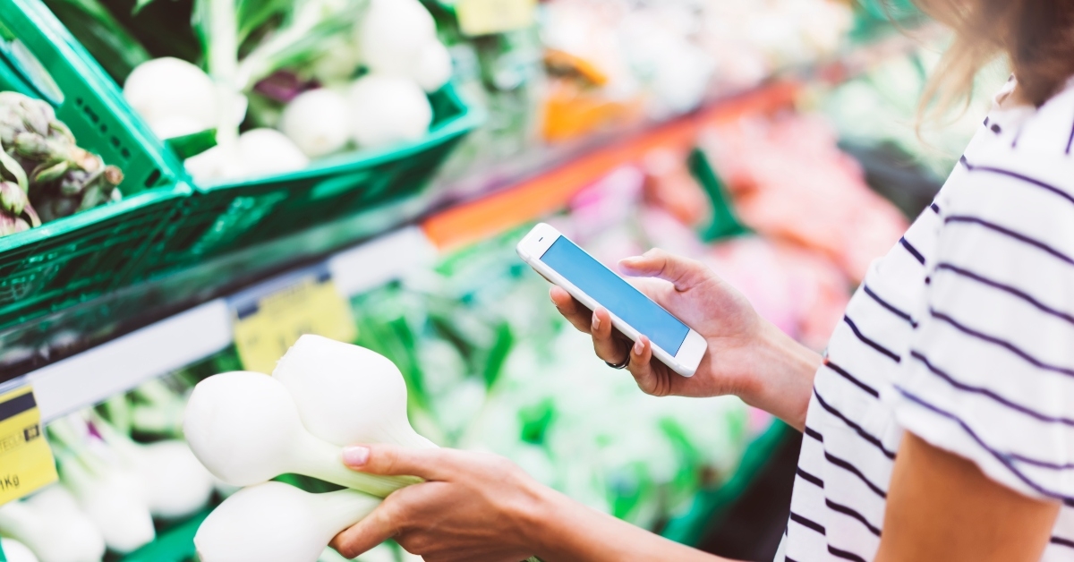young woman shopping healthy food in supermarket