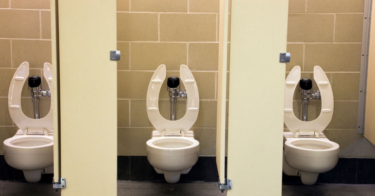clean public restrooms with doors open