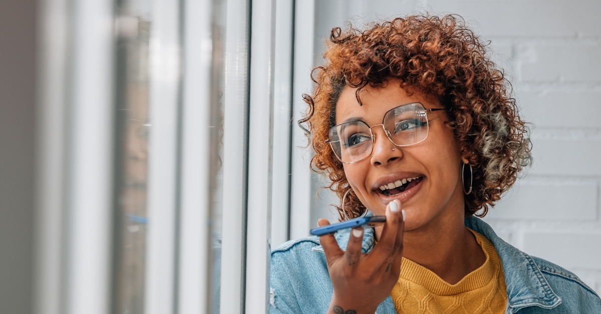 woman recording voice message
