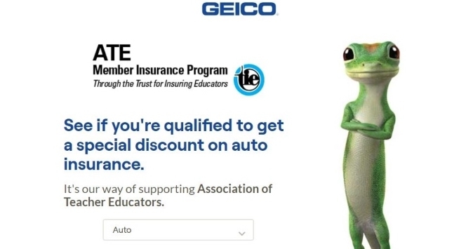 A screenshot of GEICO's website showing information on their ATE member insurance program. 
