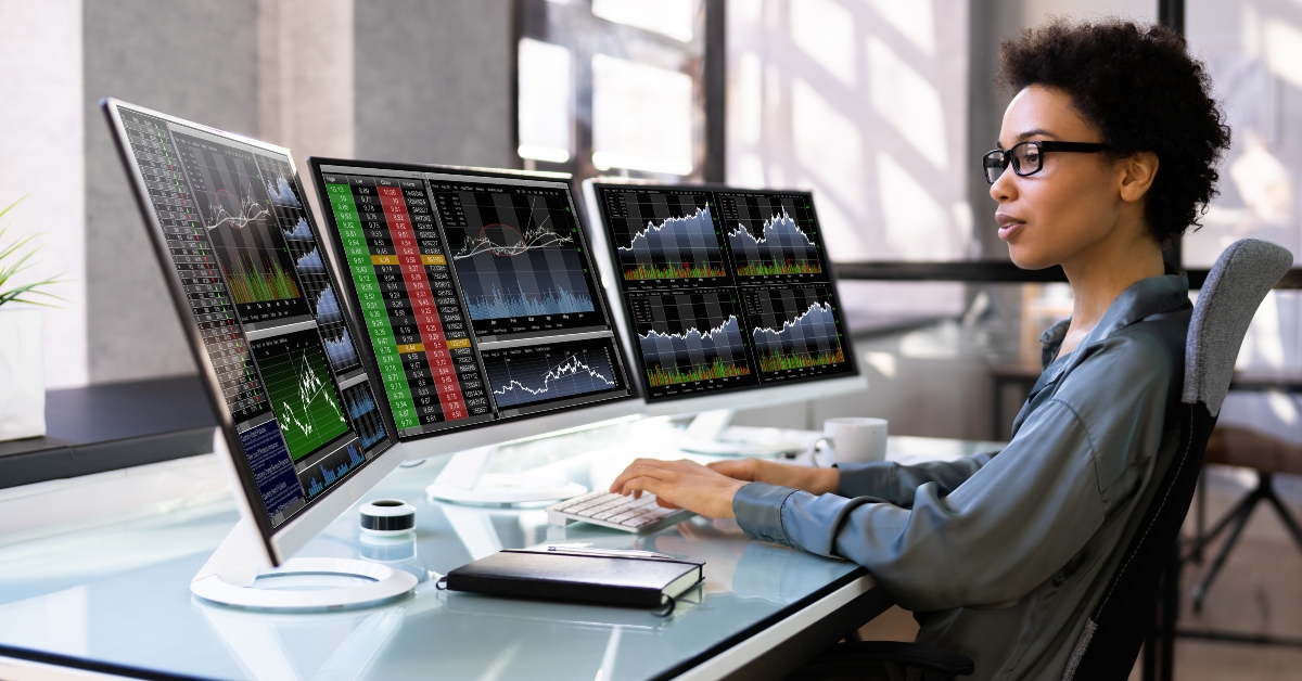 woman trading stock market exchange