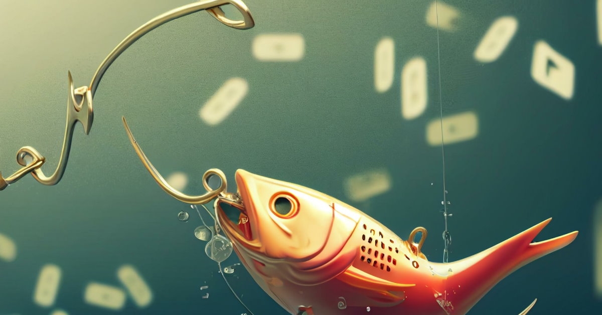 fish with hook catching emails showing email phishing crimes concept