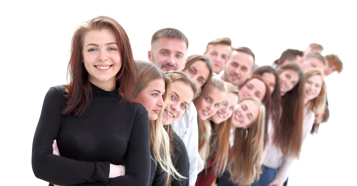 men and women standing in line