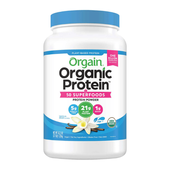 A package of organic protein and superfoods plant based protein powder