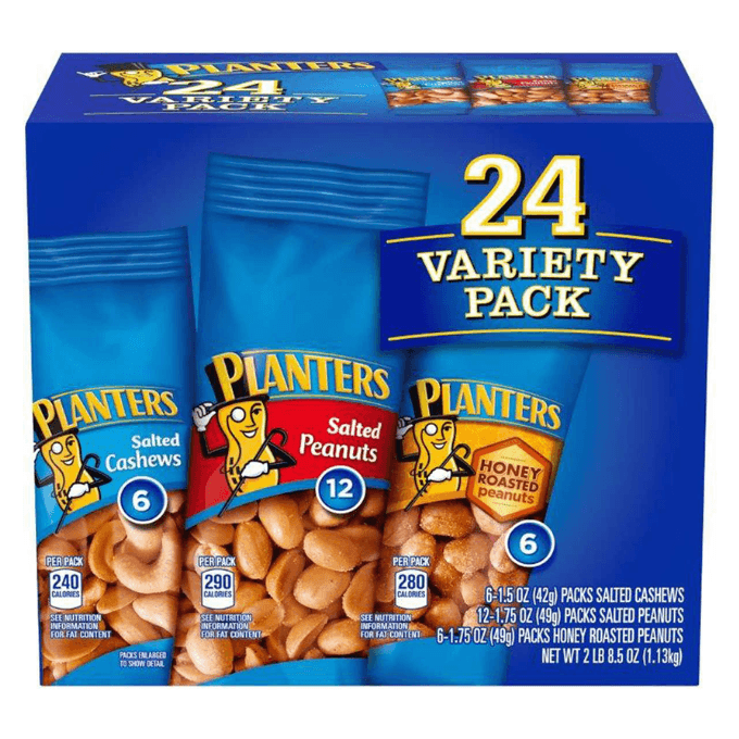 A package of Planters Cashews and Peanuts