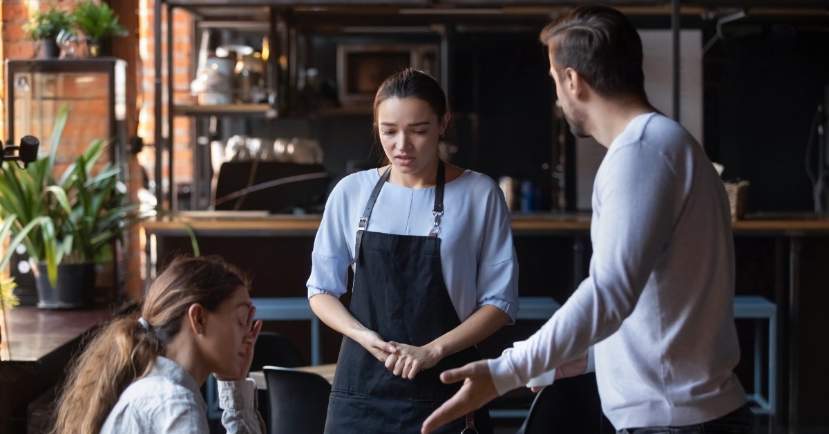 client in cafe with girlfriend getting furious over worker for bad service at cafe