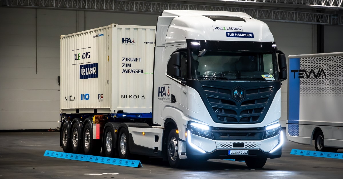 nikola electric truck parked inside garage