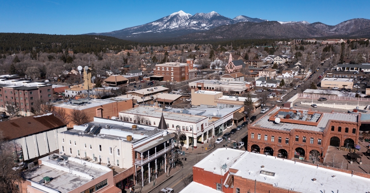 Aerial view of the city of Flagstaff in Arizona