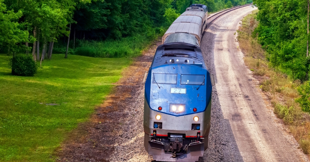 amtrak passenger train traveling from chicago to detroit during day time