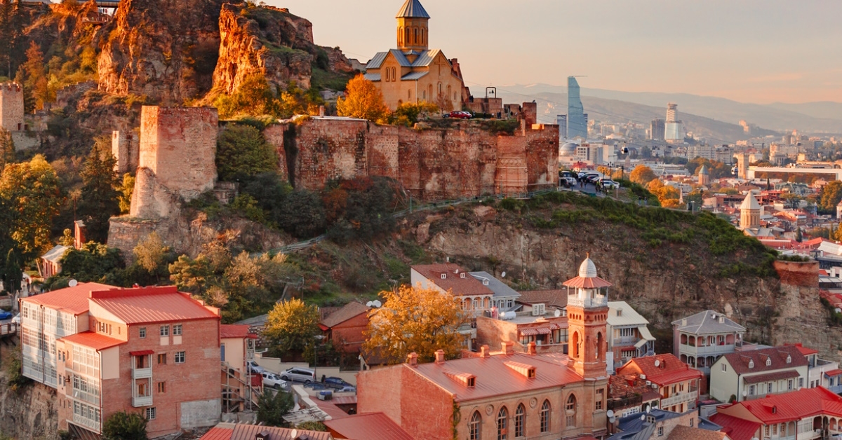 view of buildings on slopes in old tbilisi from mountain