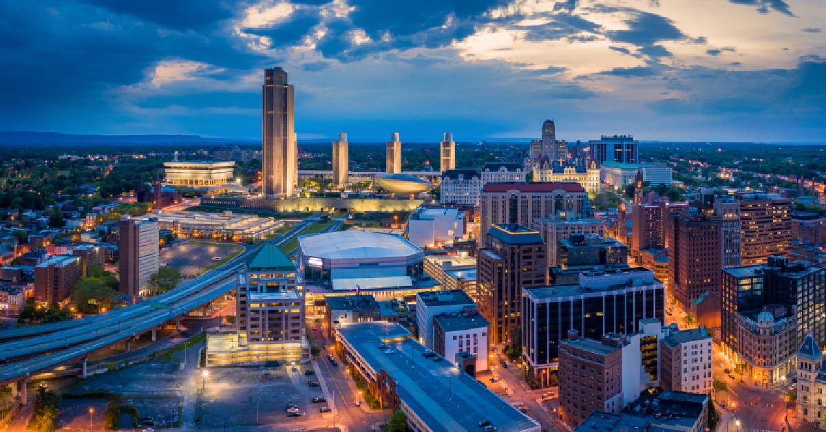 aerial panorama of Albany New York downtown