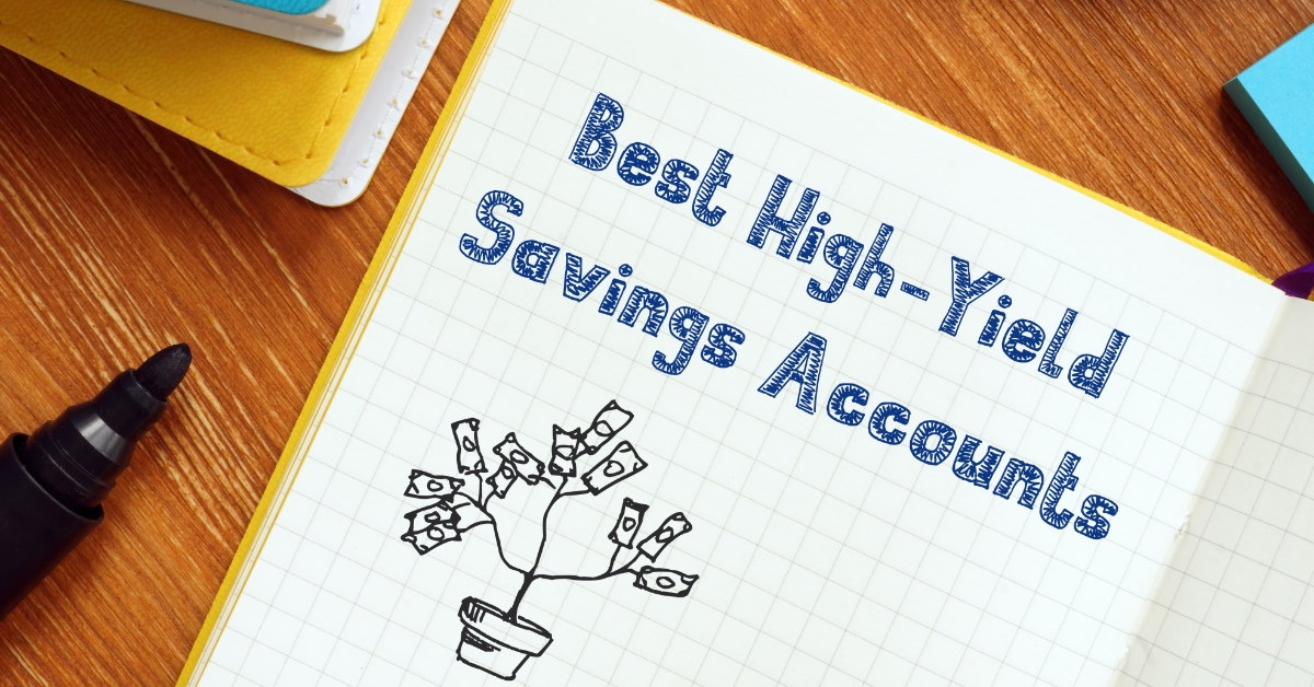 notebook on table with best high yiled savings account written over it