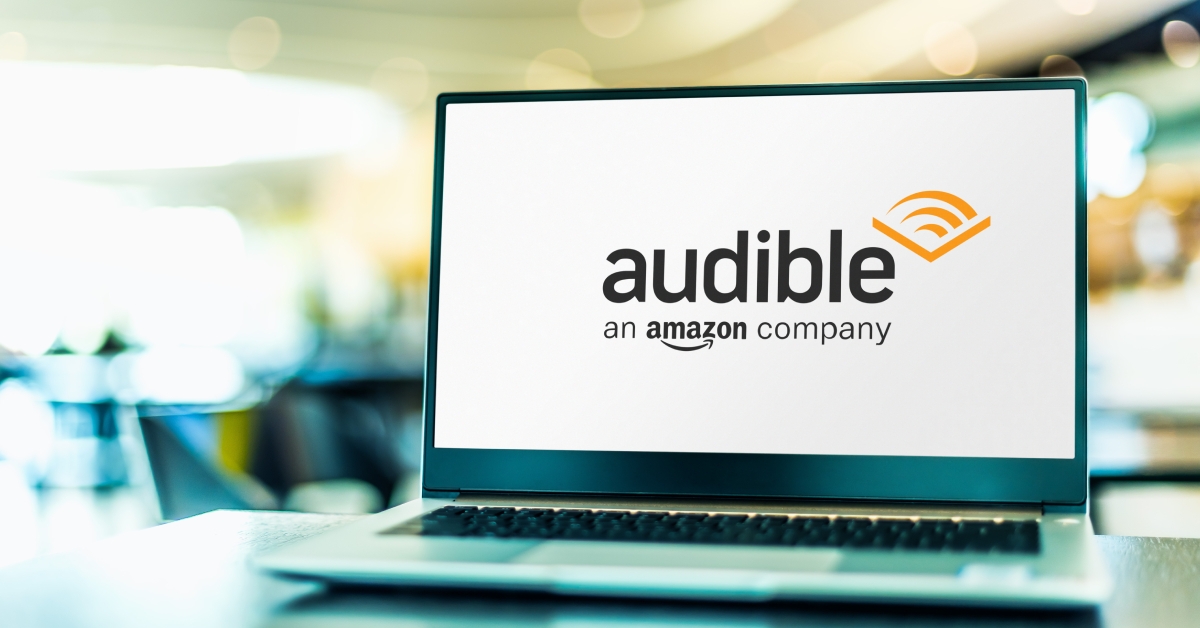 laptop computer displaying logo of Audible
