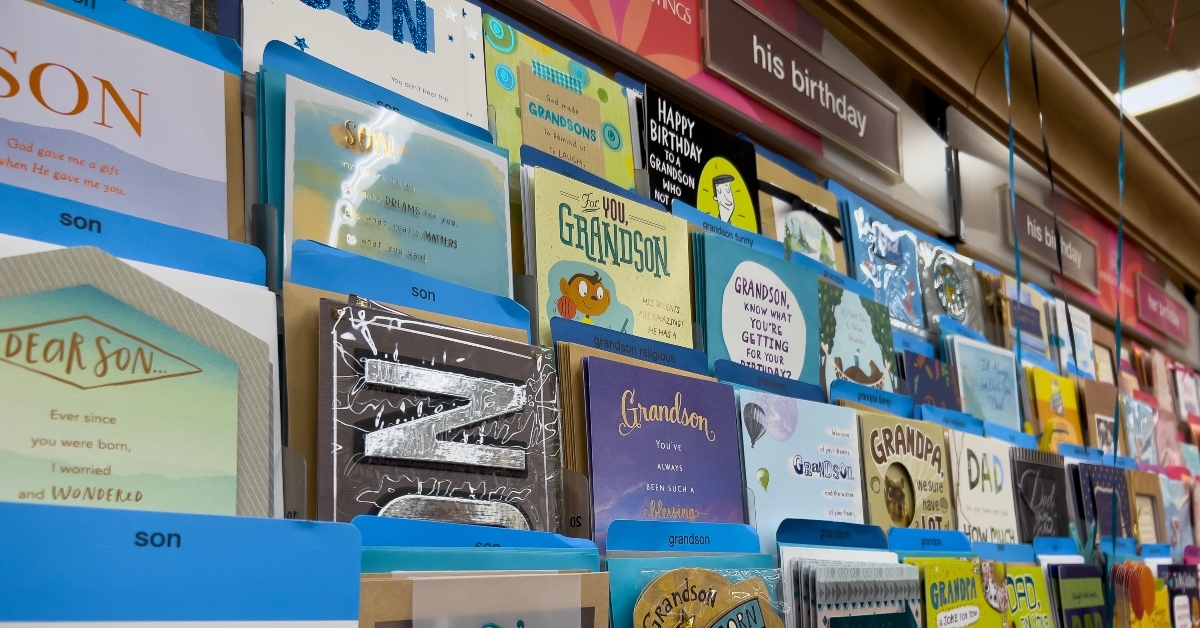 greeting cards for sale inside the gift section