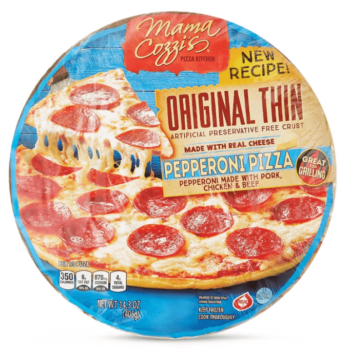 Aldi Mama Cozzis Pizza Kitchen frozen thin crush pepperoni pizza