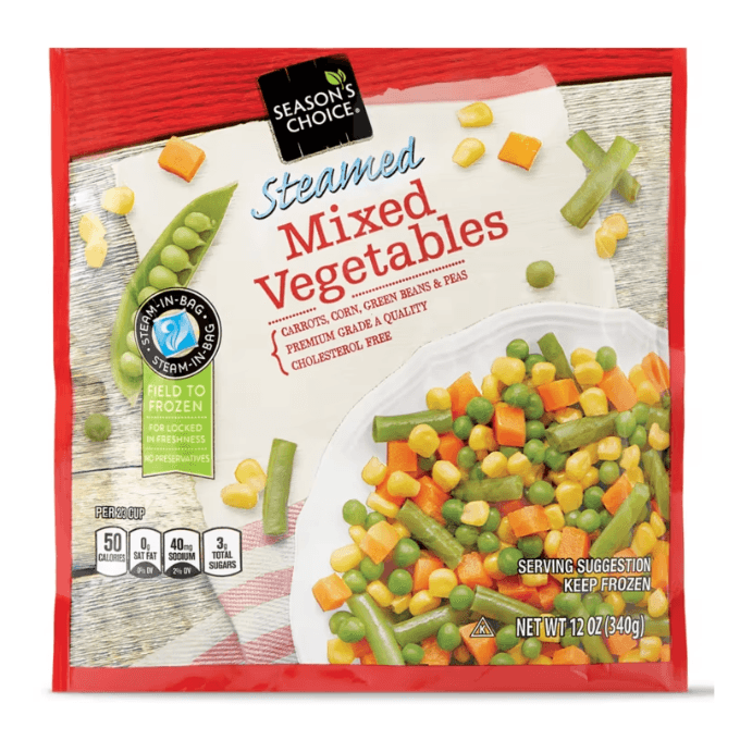 A package of Season's Choice Mixed Vegetables