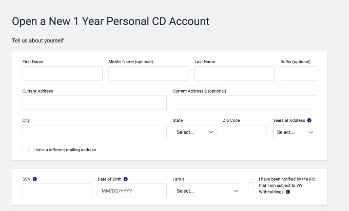 Live Oak bank application screenshot