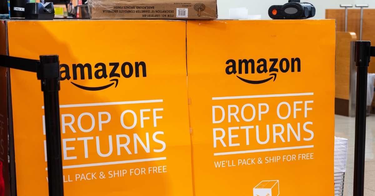 orange color sign board of amazon drop off returns at kohls 