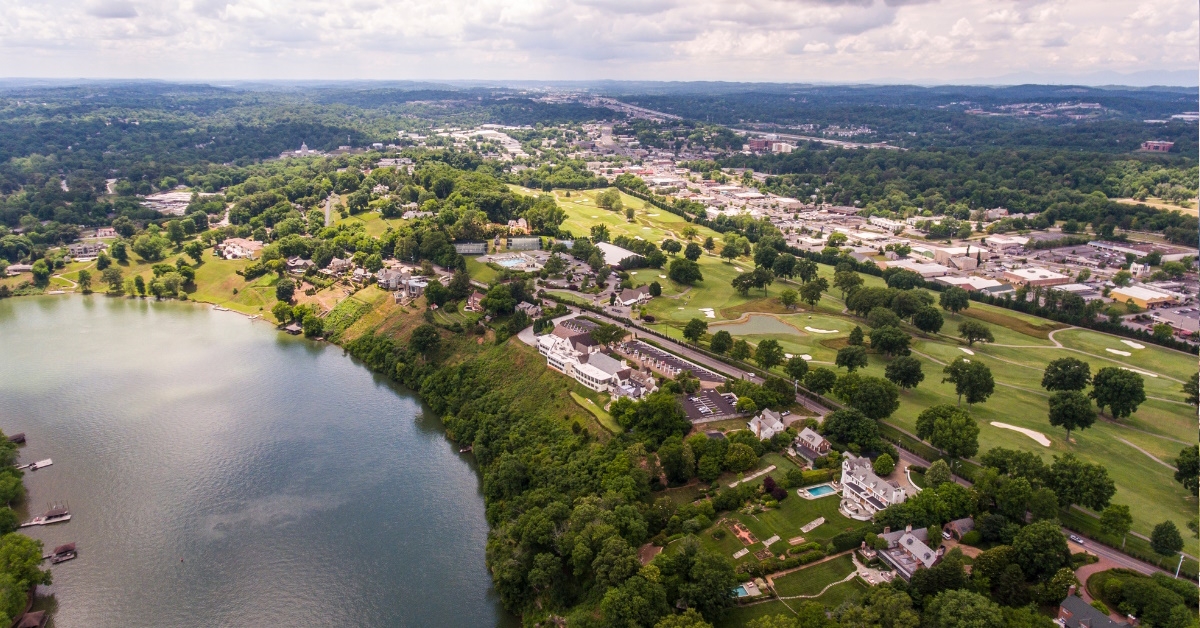knoxville skyline overlooking lake and cherokee country club