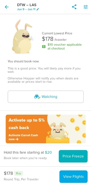Screenshot of Hopper app