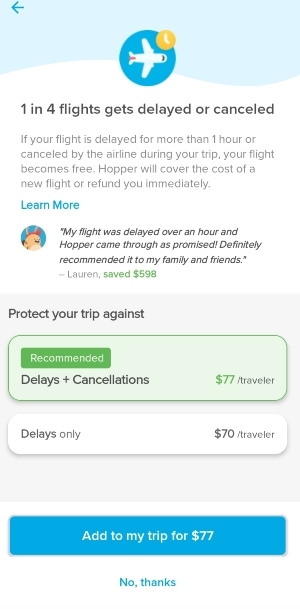 Screenshot of Hopper app