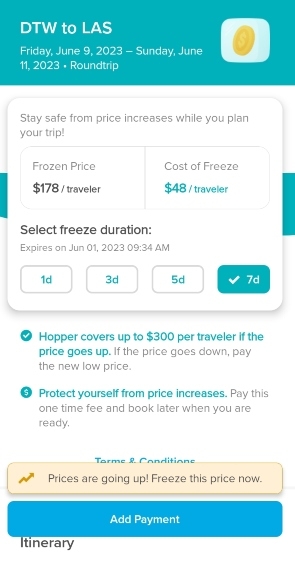 Screenshot of Hopper app