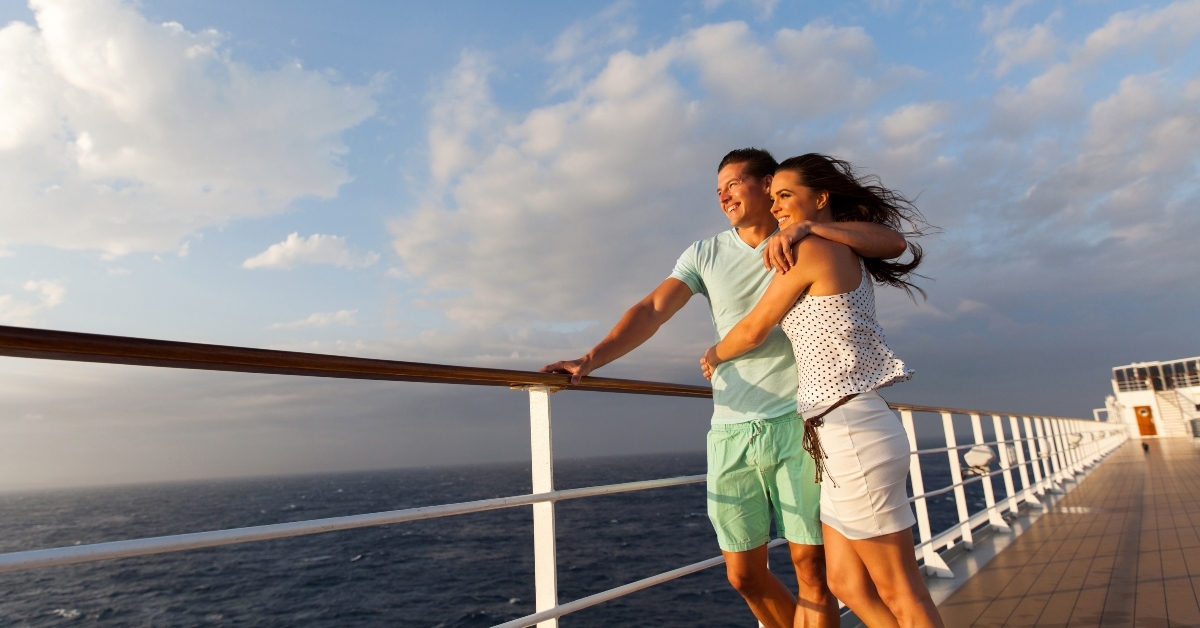 smiling couple on a ship