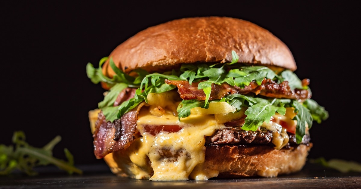 big and juicy beef burger with crispy bacon
