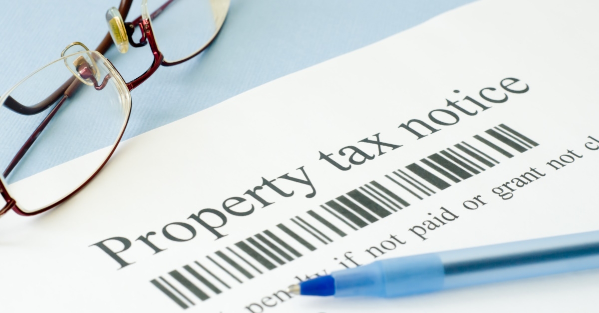 pen placed over property tax notice 