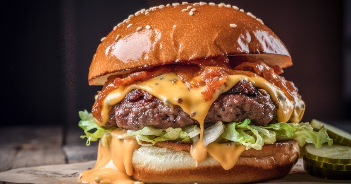large tasty cheeseburger with a toasted brioche bun
