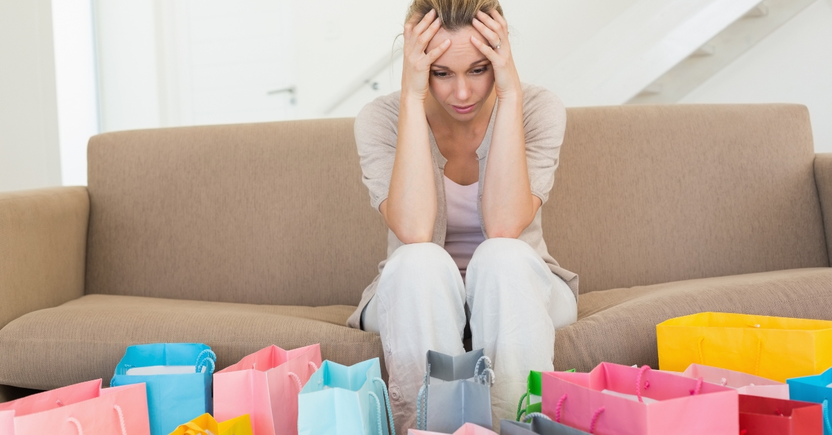 Woman flustered with bags