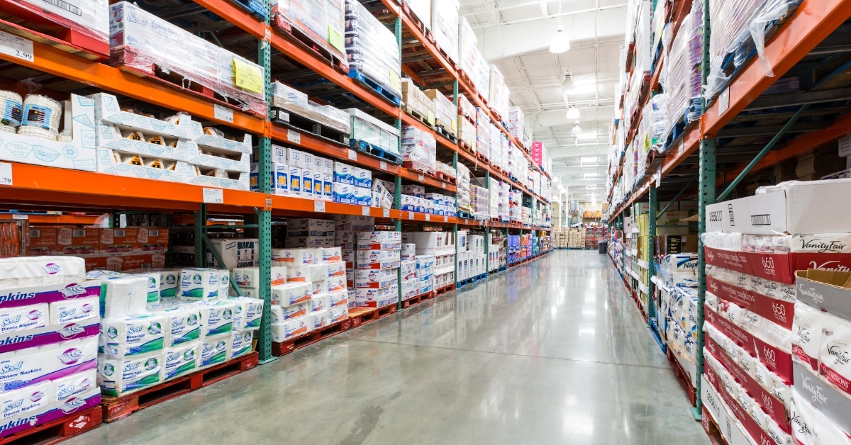 costco wholesale store with huge amount of napkins, towels and other paper products of different brands with different skin types.
