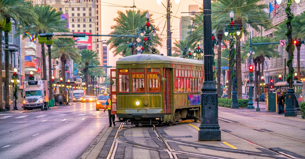 streetcar in downtown New Orleans USA