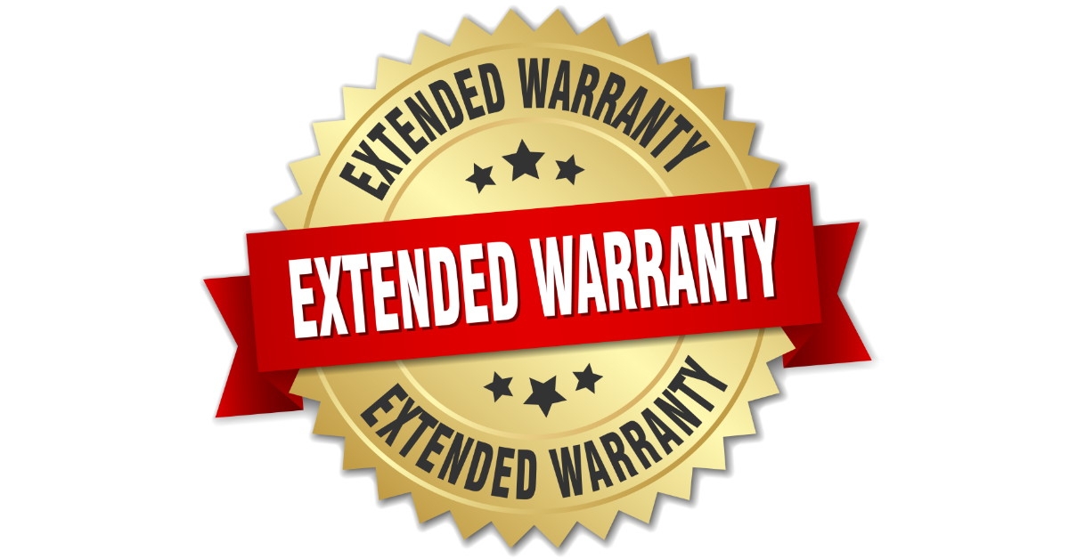 extended warranty gold badge with red ribbon